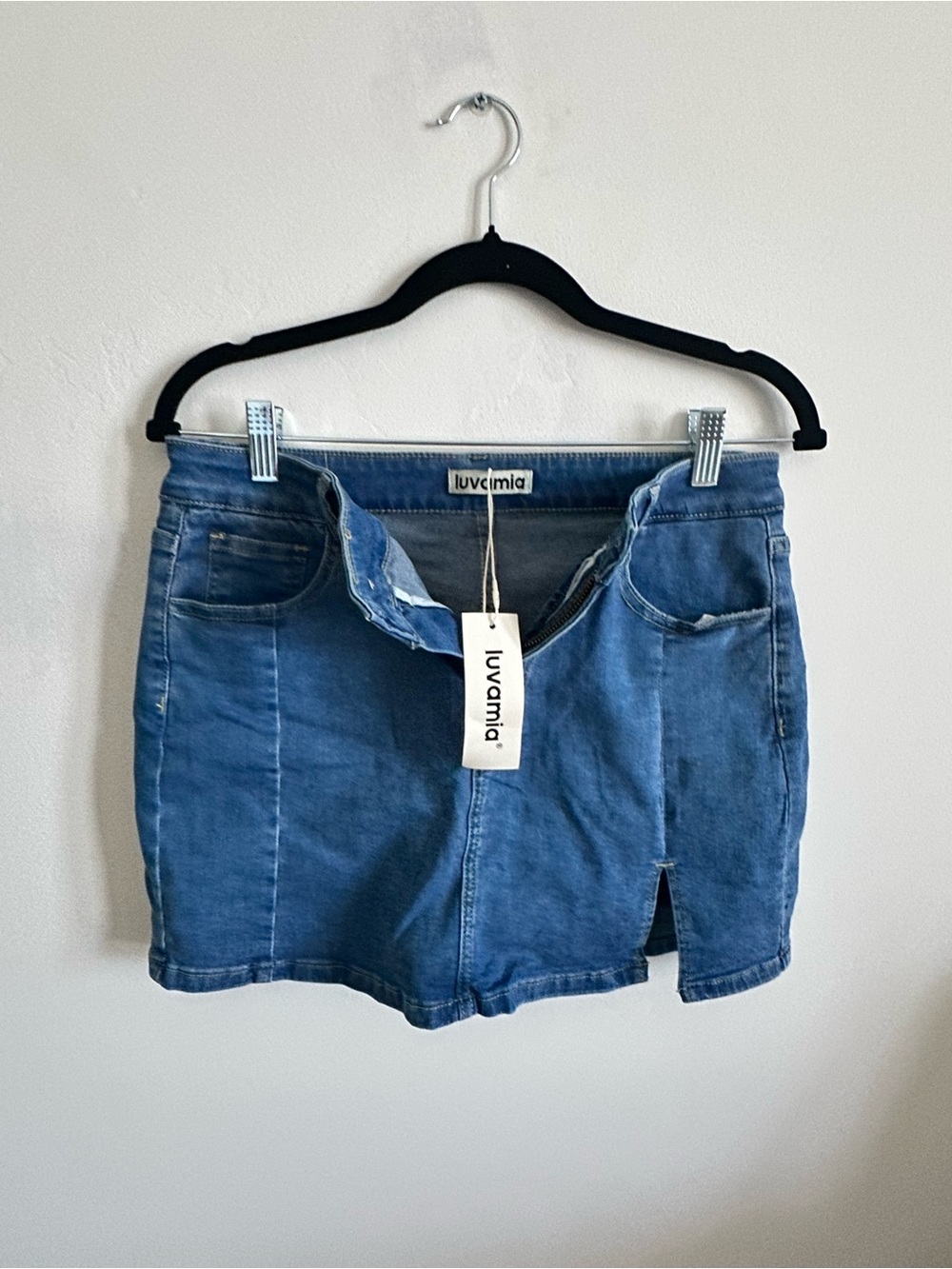 Luvamia Blue Denim Mini Skort with Front Slit